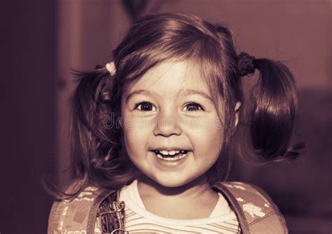 Toned Portrait Of Happy Little Girl Smiling Stock Image Image Of