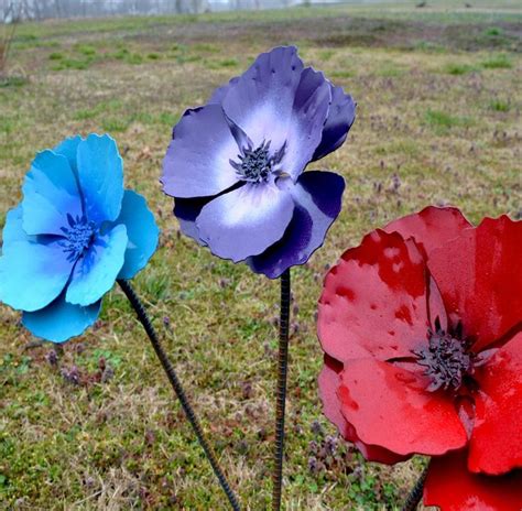 They grow up to 2.4m tall (flowering stems) and. Poppy flower stake | Metal yard art, Metal flowers garden ...