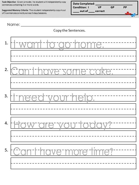 Copying Sentences Worksheets Sentence Writing Writing Sentences