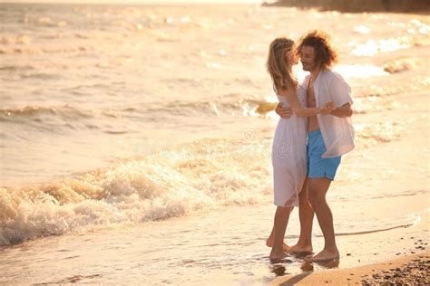 Young Couple Dancing On Beach Stock Image Image Of Newlyweds Caucasian 159315401