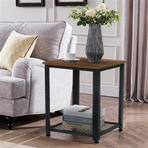Augienb End Table Square Nightstand Industrial Sofa Side Table With