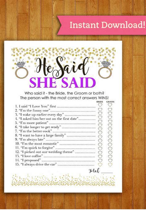 Printable Fun And Interactive Game For Your Bridal Shower Or