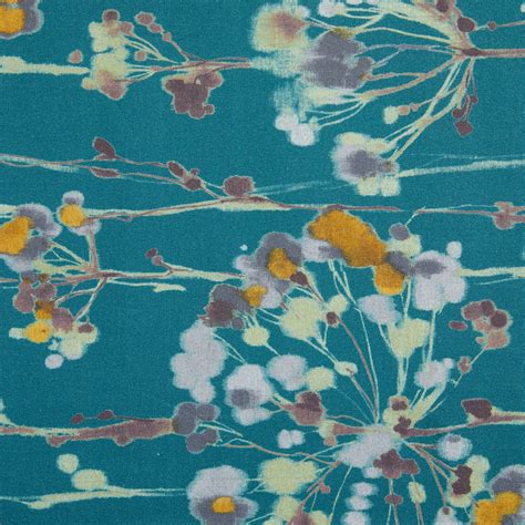 Teal Teal Floral Print Floral Print Upholstery Fabric By The Yard E8931