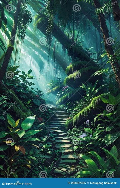 A Beautiful Magical Elf Jungle Nature Background Stock Illustration