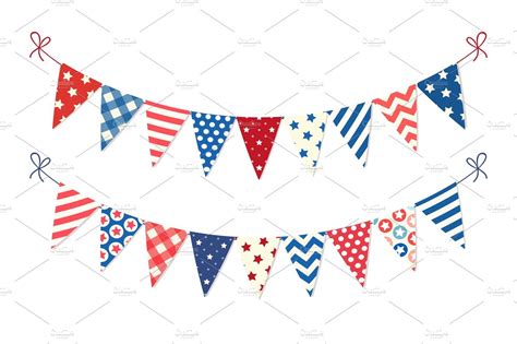 Cute Usa Festive Bunting Flags In Traditional Colors Ideal As American
