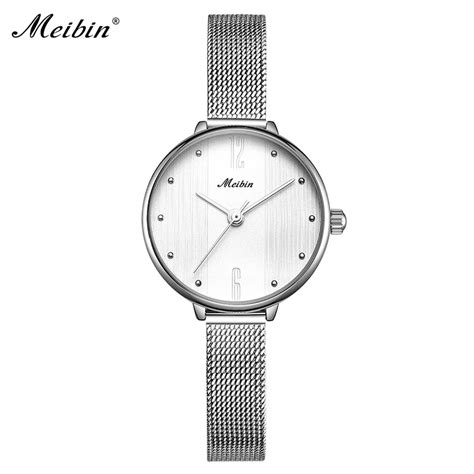 Meibin Super Slim Sliver Mesh Stainless Steel Watches Women Luxury Top