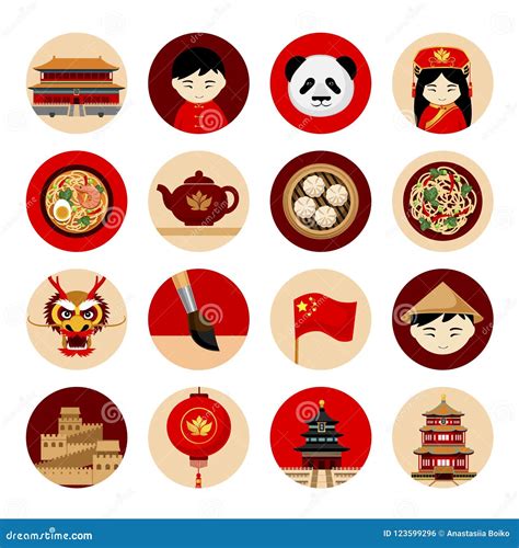 Recorrido A China Colección De Iconos Con Símbolos Culturales