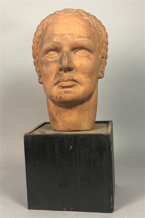 Ceramic Portrait Bust Head With Braided Wreath On