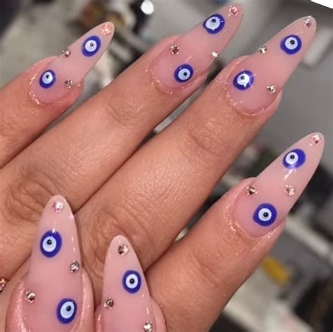 Evil Eye Nail Design On Press On Nails Hand Painted Gel Etsy Uk