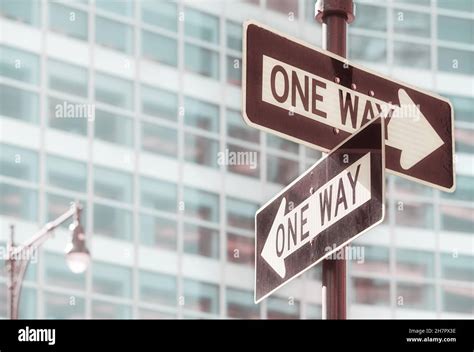 One Way Road Signs In New York City Selective Focus Color Toning