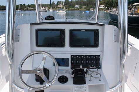 Neat Center Console Dash Featuring Twin Raymarine Displays Center