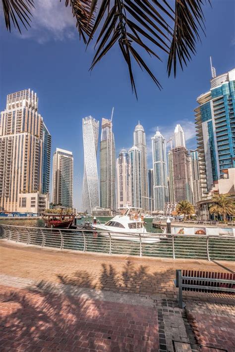 Dubai Marina With Luxury Boats Against Skyscrapers In Dubai United