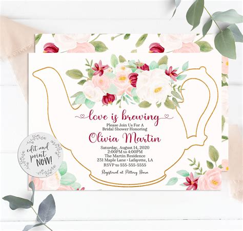 pink floral bridal shower tea party invitations spring tea etsy tea party bridal shower