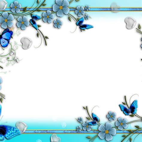 Blue Watercolor Flower Border Transparent