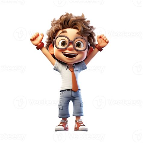 3d Happy Cartoon Boy On Transparent Background Generative Ai 24346351 Png