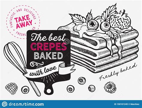 Waffle Pancake Crepe Illustration For Dessert Bakery Stock Vector