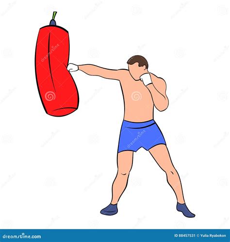 Boxer Hitting The Punching Bag Icon Cartoon Stock Vector Illustration