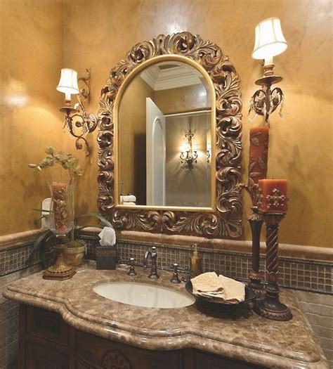 Italian bathrooms designs essentials are beautiful lamps, chandeliers and using a variety of ferns and tropical plants in decor, if the size of the bathroom permits, cute clay pots undoubtedly decorate the. powder room | Tuscan bathroom decor, Tuscan bathroom ...