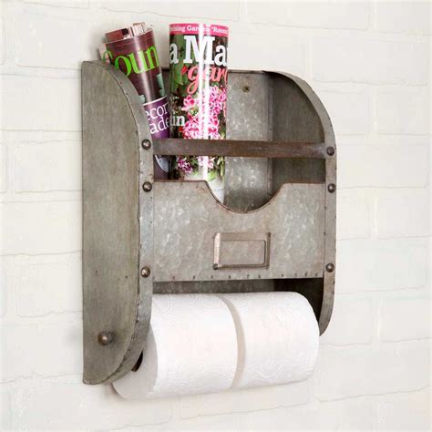 Store your toilet accessories easily. Rebecca Farmhouse Style Galvanized Metal Toilet Paper ...