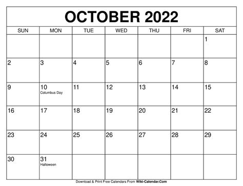 October 2022 Calendar With Holidays Printable Free Resume Templates