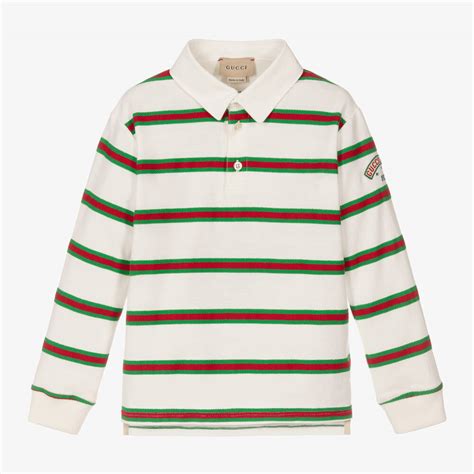 Gucci Boys Ivory Cotton Web Stripe Polo Shirt Childrensalon