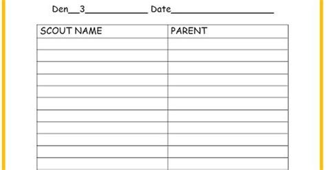 Cub Scout Attendance Sheet Printable