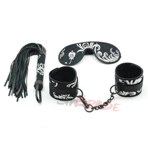 Bondage Sex Restraints Kit Handcuffs Blindfold Leather Whip Flogger