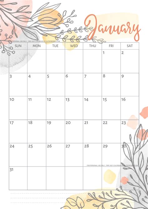 Download yearly calendar 2021, weekly calendar 2021 and monthly calendar 2021 for free. Pretty 2021 Calendar Free Printable Template - Cute ...