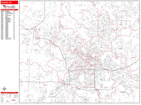 Akron Ohio Zip Code Wall Map Red Line Style By Marketmaps Mapsales