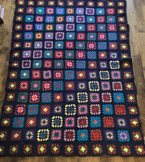 Vintage Granny Square Afghan Crochet Throw Lap Blanket Roseanne 77 X