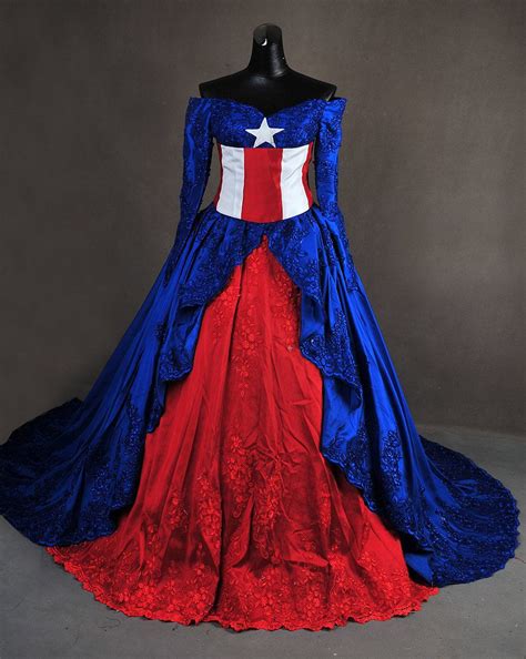 Captain America Marvel Red White And Blue Masquerade Inspired Ball Gown