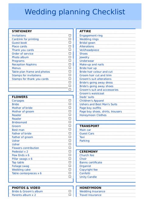Wedding Reception Checklist Free Printable Wedding Checklist