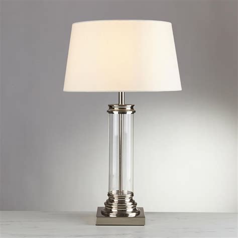Pedestal Table Lamp Glass Column Cream Shade Satin Silver 5141ss
