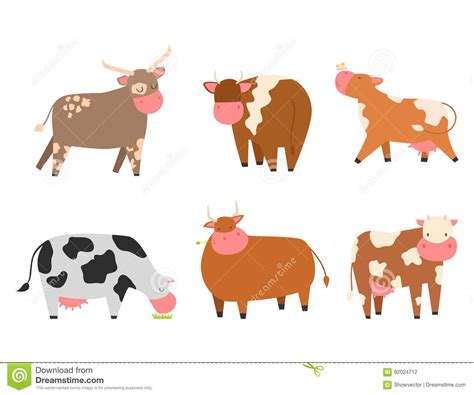Set Of Bulls And Cows Farm Animal Cattle Mammal Nature Beef Agriculture