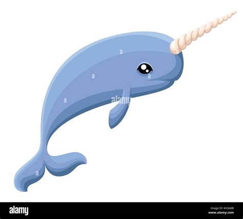 Cute Cartoon Magic Narwhal With Horn Funny Unicorn Whale Drawing
