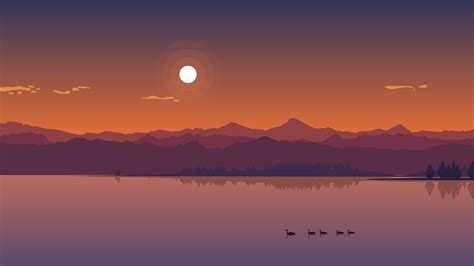 Minimal Lake Sunset Hd 4k Wallpaper