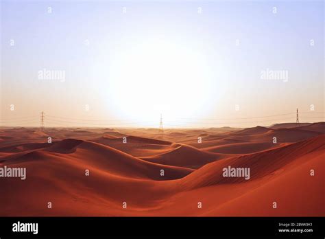 Bright Sunrise On The Red Sand Dunes Of The Al Dahna Desert In Riyadh