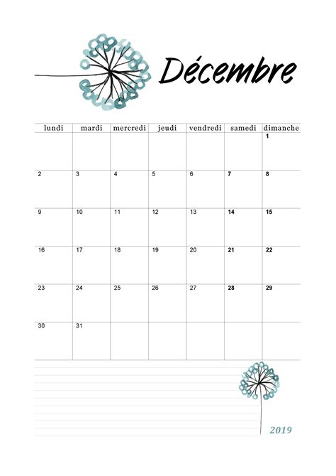 Calendrier 2019 Mensuel à Imprimer Calendrier Decembre Calendrier