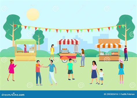 Local Market Or Street Fair Flat Vector Illustration Outdoor Market