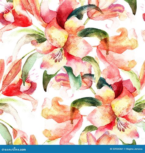 Seamless Pattern With Lily Flowers Stock Illustration Illustration Of