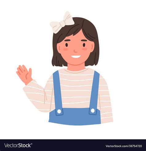 Little Smiling Girl Waving With Hand Saying Hi Vector Image