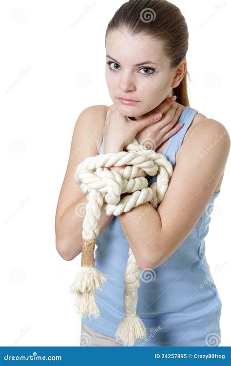 Young Woman With Tied Up Hands Stock Image Image Of Prisoner Limited