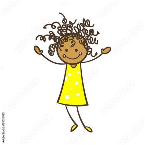 Cartoon Stick Figure Girl With Curly Hair Buy This Stock Vector And