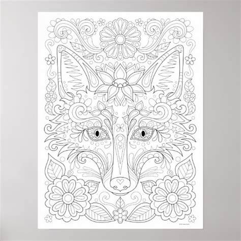 Fox Coloring Poster Colorable Fox Art