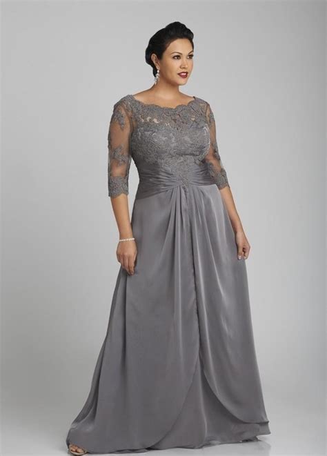 Lace Gray Plus Size Scoop Neck Mother Of The Groom Bride Dresses Custom Made Wedding Guest