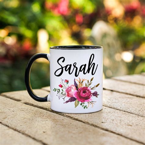 Floral Name Mug Custom Personalized Mug Monogram Mugs T Etsy In