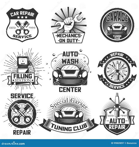 Car Service Logos Vintage Vector Labels Badges And Icons Set Stock