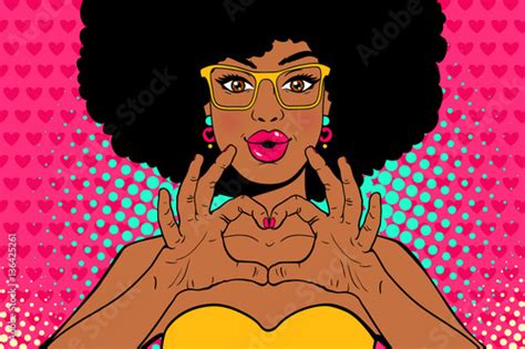Wow Pop Art Face Sexy Young African American Woman With Lips In Form