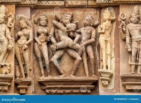 Erotic Sculptures In Hindu Temple In Khajuraho India Stock Image