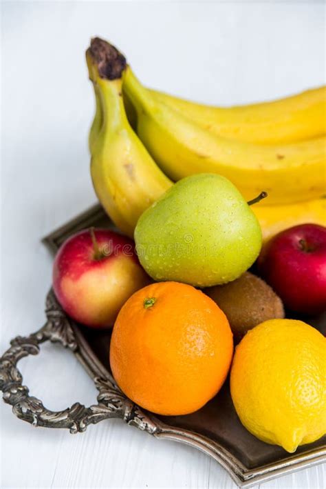 Fresh Apples Oranges And Bananas On White Stock Image Image Of